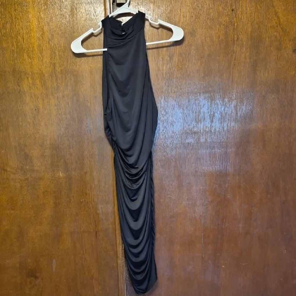 VENUS Black Halter Asymmetrical Cocktail Dress